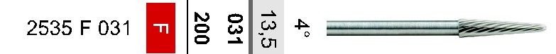 Фреза ТВС станочная, коническая 4°, цанга 2,35 мм.