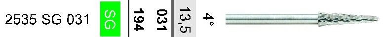 Фреза ТВС станочная, коническая 4°, цанга 2,35 мм.