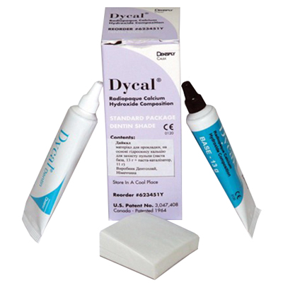 Dycal - лечебный прокладочный материал на основе гидроксида кальция (цвет дентина)